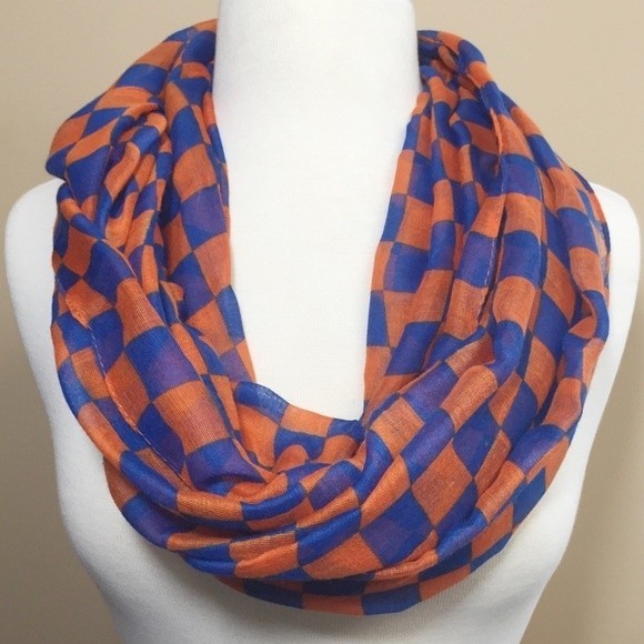 Orange & Blue Spirit Checkerboard Infinity Scarf - Picture 1 of 4
